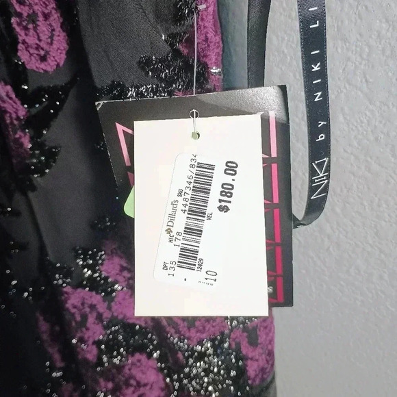 Vintage Niki by NikiLivas Maxi Floral Dress Asymmetrical Black Purple Formal NWT - Picture 6 of 15
